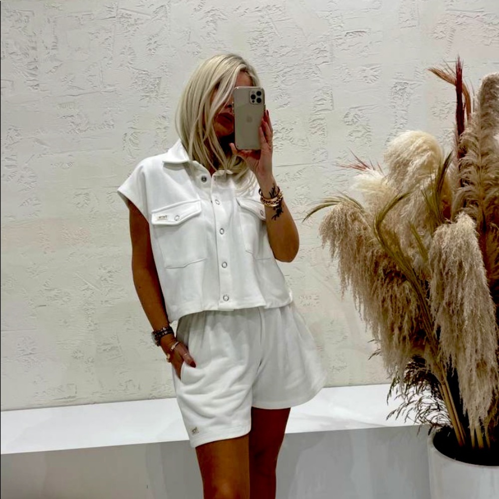 Sweat Shorts & Sweater Combo Set. White color comes in S, M, and L.